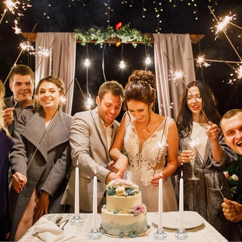 12 PCS Glass Taper Candle Holders Bulk Candlestick Holders Clear Short Tapered Candle Stick Holder Decor Set for Table Cen...