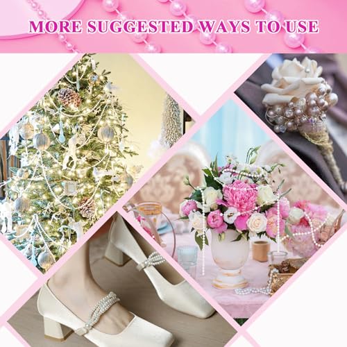 Towenm 4 Rolls 76 Feet Pearls String Garland, Faux Pearl Beads Roll Strand for Crafts, Artificial Pearls Chain Trim for We...
