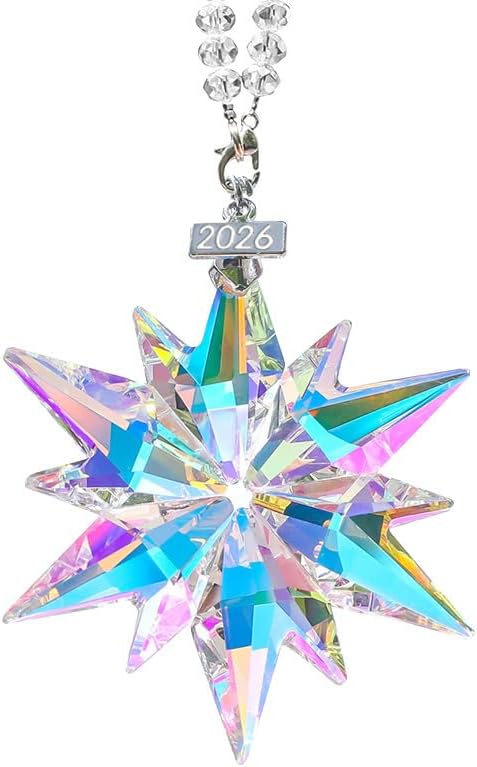 2026 Colorful Crystal Star Ornaments for Christmas Tree - 1pc Colorful Crystal Hanging Decor, Xmas Tree Decorations, Snowf...