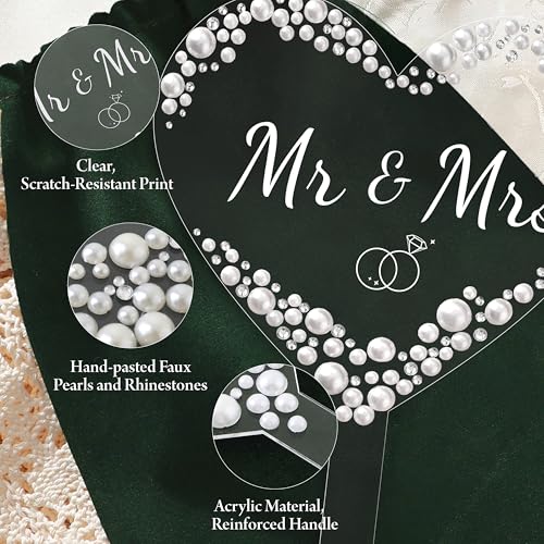 Coucoland Mr and Mrs Cake Topper - Heart Wedding Cake Decor with Rhinestones and Pearls for Engagement Bridal Anniversary