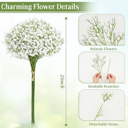 MARTINE MALL Babys Breath Artificial Flowers, 10 PCS White Baby Breath Flowers Artificial Bulk, Fake Babys Breath Gypsophi...