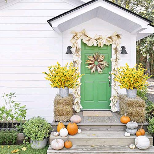 HO2NLE 6 PCS 25.5" Fake Flowers Yellow Flower Silk Artificial Forsythia Branches Long Stem Spring Flowers Artificial for D...