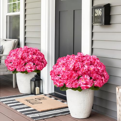 ATTGREAT Artificial Flowers for Outdoors Faux Geraniums Plants UV Resistant Outside Fake Silk Flowers Bulk Plastic Greener...