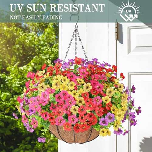 AGIRL Artificial Flowers Hanging Plants in Basket,Artificial Hanging Flowers for Outdoor Indoor Decor,UV Resistant Hanging...