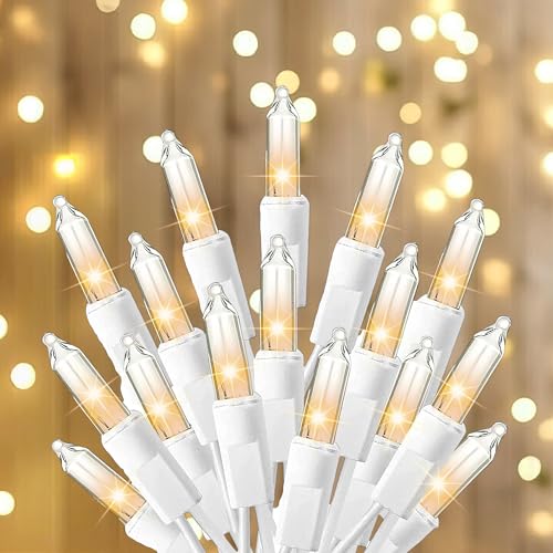TW SHINE Warm White Christmas Lights, 20FT 100 Count Incandescent White Wire Christmas Tree Lights, Waterproof Xmas String...