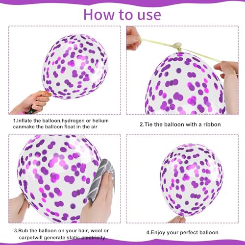 Pink and Purple Balloons, 50PCS 12 Inch Confetti Balloons, Metallic Purple Pink Latex Balloons with Ribbon, Party Balloons...