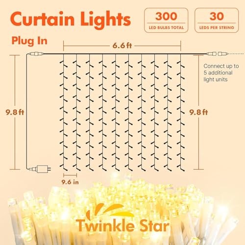 Twinkle Star 300 LED Curtain String Lights, 8 Modes Plug in Fairy Lights for Bedroom,Wedding,Party,Birthday, Hanging Twink...
