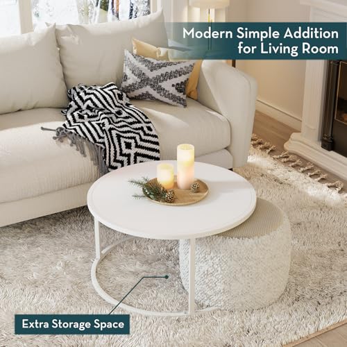 SAYGOER Small Round Coffee Table, White Coffee Tables for Living Room, Modern Center Table for Small Space Home Office Gar...