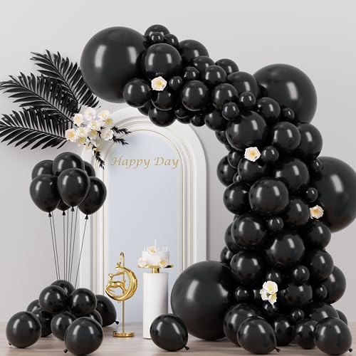 Voircoloria 130pcs Black Balloons Different Sizes 18" 12" 10" 5" Party Latex Balloons for Birthday Graduation Baby Shower ...