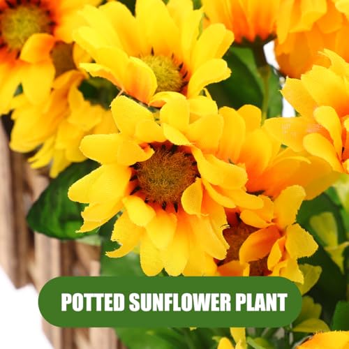 Yardwe Artificial Sunflower Plant with Picket Fence Pot 11.81In - Fake Sunflower Decoration for Home Office Classroom Corn...