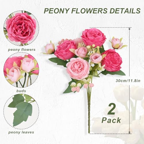MARTINE MALL 2 Packs Peonies Artificial Flowers, Mixed Pink Artificial Peonies, Silk Peonies Flowers Fake Peonies Artifici...