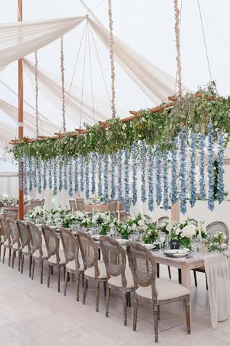 IPOPU Dusty Blue Wisteria Hanging Flowers Garland 6.4FT Wisteria Garland Hanging Flowers for Decoration for Wedding Arch, ...