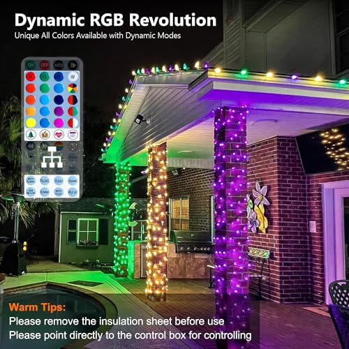 Brizled Color Changing Mardi Gras Lights, 66ft 200 LED RGB String Lights Music Sync, 120+ Modes Remote Dimmable Outdoor Ch...