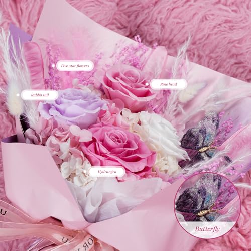 Cooeach Preserved Flowers for Delivery Prime Pink Flowers Bouquet Lasting 1-3 Years, Birthday Gifts for Women Mom Grandma ...