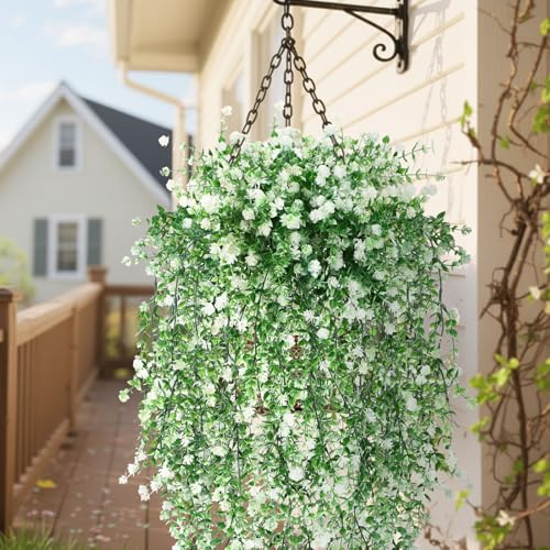 Suncalla 3 Pcs Artificial Hanging Flowers for Outdoors Fake Hanging Plant Faux Green Vine Spring Summer Decoration UV Resi...