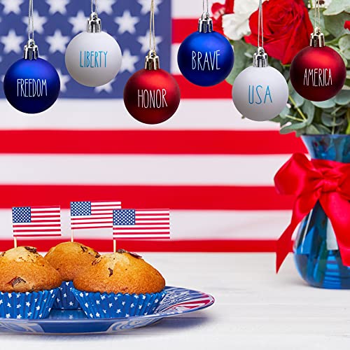 Deloky 24 Pcs 4th of July Tree Ornaments - 1.57" Memorial Day Letter Balls - Red White Blue Patriotic Hanging Balls for In...