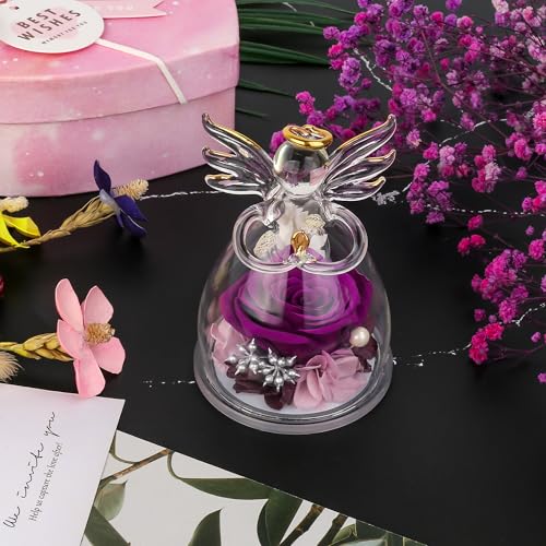 Valentines Day Rose Gifts for Her,Fresh Flowers for Delivery,Birthday Gifts for Women Mom,Preserved Flowers in Glass Angel...