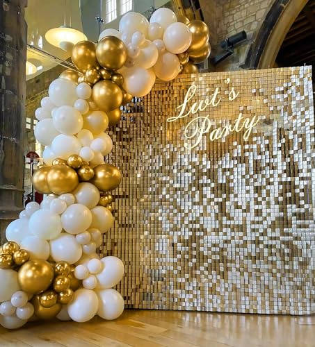 BAUANOOY 100pcs Metallic Gold Balloons 12 inch, Chrome Gold Balloons with Gold Ribbon for Birthday Graduation Engagement W...