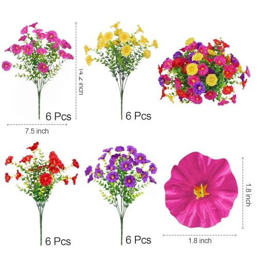 Ouddy Decor 24 Bundles Artificial Flowers for Outdoors Decoration Fake Silk Morning Glory Flowers Faux Eucalyptus Plants U...