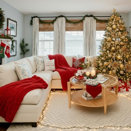 RUSTOWN Rattan Coffee Tables,2-Tier Round Boho Cocktail Tables, Mid Century Modern Coffee Table with Rattan & Tempered Gla...