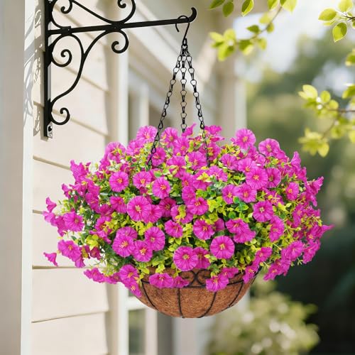 Yastouay Artificial Hanging Flowers for Outdoors, Fake Hanging Plants with Baskets, UV Resistant Hanging Flowers Fake Flow...