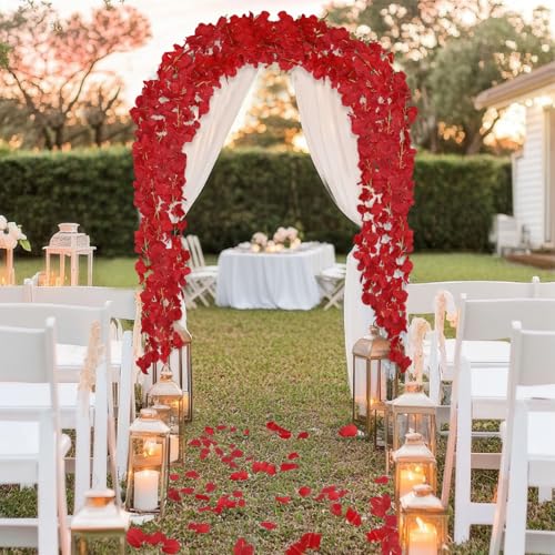 ACRYCS 6 Pcs Wisteria Flower Garlands Red Artificial Wisteria Hanging Flowers 6.7 Feet Silk Flowers Vines Hydrangea Garlan...