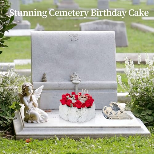 Memobloom Silk Memorial Cake for Cemetery: Grave Decorations Handcrafted Fake Birthday Flowers Cake - Artificial Red Rose ...