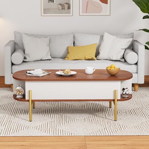 ALLSTAND 48" Oval Lift Top Coffee Table with Storage Metal Legs & Large Hidden Compartment, Coffee Tables with Lifting Top...