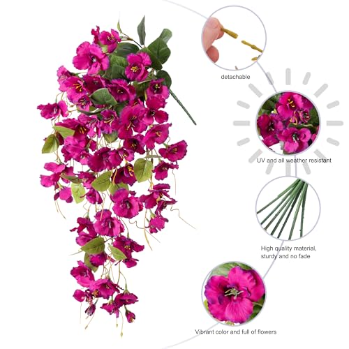 Fake Hibiscus Artificial Hanging Flowers Plants for Outdoors Spring Decoration, 2pcs Silk Hibiscus Vines Realistic UV Resi...