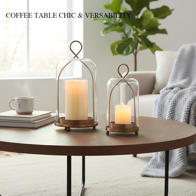 Hurricane Glass Candle Holders, Modern Farmhouse Coffee Table Decorations, Candle Holders for Pillar Candles Set of 2, Dec...