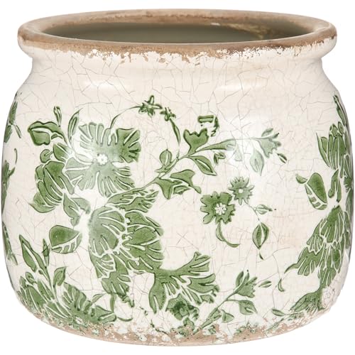 Ninehaoou Vintage Planter Large Ceramic Plants Pot Beige Green Vintage Floral Ice Crack Cottage Scroll Vase Flower Vase Po...
