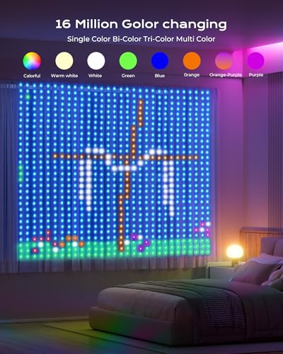 Brightown 400 RGBIC LED Smart Curtain Fairy Lights, 6.6x6.6ft Dynamic Color Changing Christmas String Lights with Remote, ...