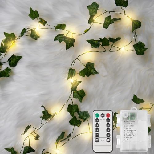 suddus Vine with Fairy Lights Battery Operated, 33ft 100 LED Ivy String Lights with Remote, Leaf Lights for Bedroom, Room,...