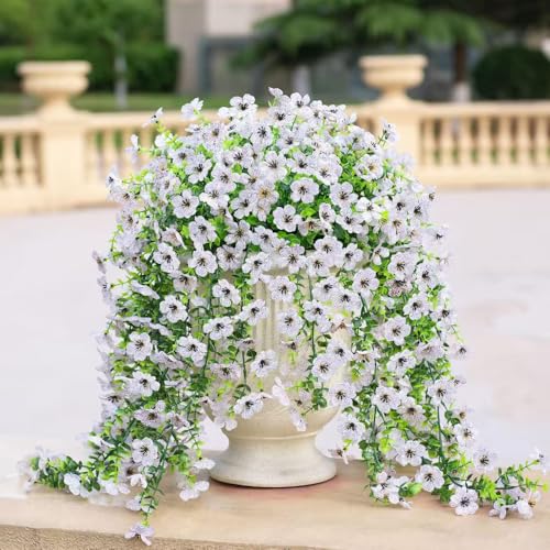 Dakuailo Artificial Hanging Flowers, 4 Pack UV Resistant Silk Flowers for Outdoor Decoration, Faux Plants for Porch, Pati...