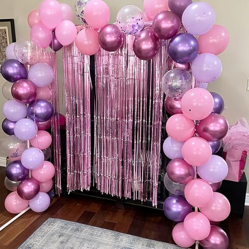 Pink and Purple Balloons, 50PCS 12 Inch Confetti Balloons, Metallic Purple Pink Latex Balloons with Ribbon, Party Balloons...