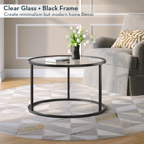 SAYGOER Small Glass Coffee Table Round Coffee Tables 27.6In Modern Tempered Glass-Top Accent Center Table for Living Room ...