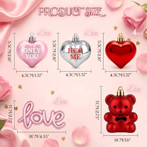 16pcs Valentines Day Decorations Heart Ornaments for Tree Romantic Hanging Ornaments for Christmas Tree Bear Heart Shaped ...