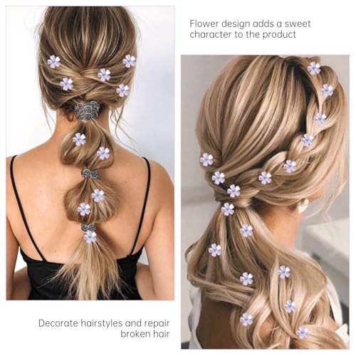 20 Pcs Small Mini Pearl Flower Hair Clips, Mini Purple Flower Claw Design Sweet Artificial Bangs Clips with Crystal, Decor...