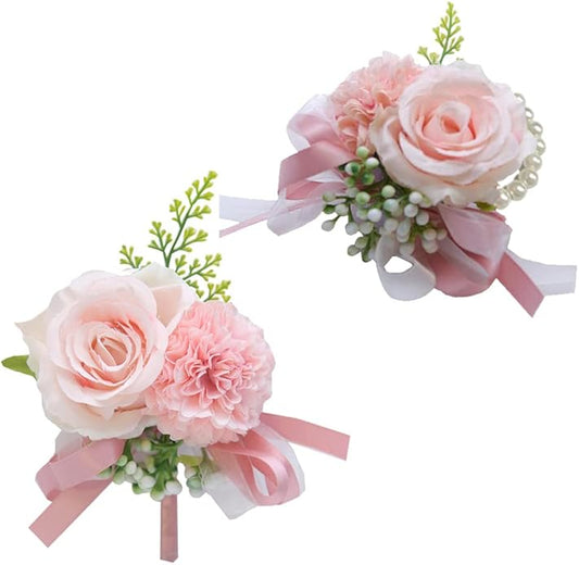 YESKY Wrist Corsage and Boutonniere Set for Bride Groom Bridesmaids Groomsmen Wedding Homecoming Flowers Prom Suit Accesso...