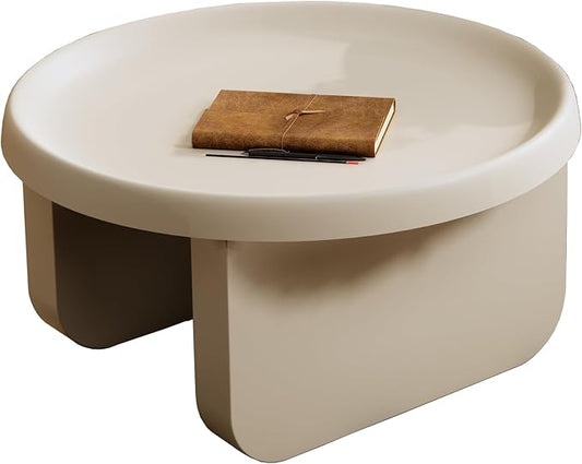 BUZUEY White Round Coffee Table, Modern Coffee Tables,Metal Round Center Table,Unique Circle Coffee Table for Living Room