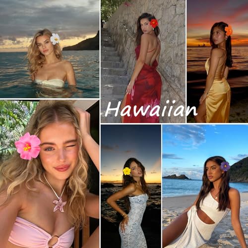 6Pcs Hawaiian Flower Hair Clips for Women 3.5 Inch Artificial Tropical Flower Clips Hibiscus Hair Clip Hair Accessories fo...