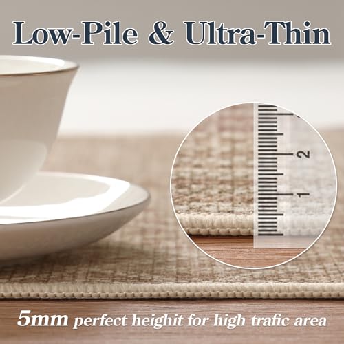 Lahome Farmhouse Geo Hallway Runner 2x6, Washable Beige Kitchen Runner Rug 6 ft Non-Skid Rug, Ultra-Thin Modern Runners fo...