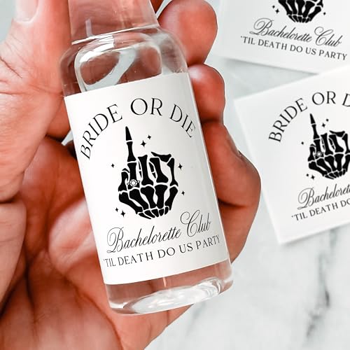 Label with Love Til Death Do Us Party - Set of 16-50 mL Bachelorette Liquor Labels - Skeleton Bach Party Favors, Bride or ...