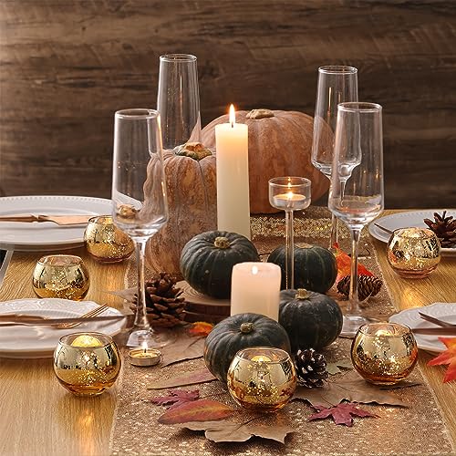Volens Round Gold Votive Candle Holders, Mercury Glass Candle Holder Set of 12, Wedding Decorations for Table