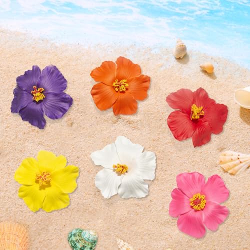 Hawaiian Flower Hair Clips for Women, 6Pcs Plumeria Claw Clips for Think Thin Hair, 3.5 Inch Artificial Flower Clips for V...