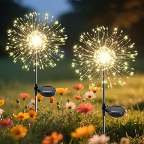 Garden Outdoor Lights, 2 Pack 120 LED Solar Garden Lights Fairy Lights Outdoor Waterproof Decorative Solar Firework Lights...