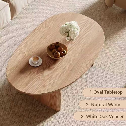 Honyee Modern Oval Coffee Table, Small Coffee Tables for Living Room - Oak Wood Top with Solid Legs, Wooden Center Table E...