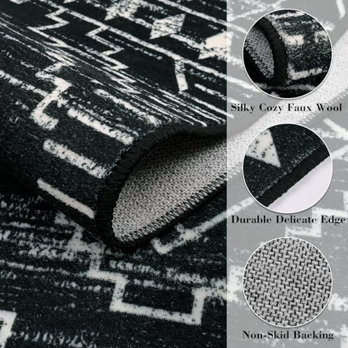 Wonnitar Washable Kitchen Runner Rug 2x6, Moroccan Black Runners for Hallway, Non Slip Bohemian Soft Bathroom Throw Mat Ge...