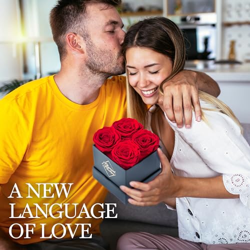 GLAMOUR BOUTIQUE Preserved Roses in a Box, 4 Roses Flowers Decor for Birthday Gift, Preserved Flowers Display, Cased in a ...