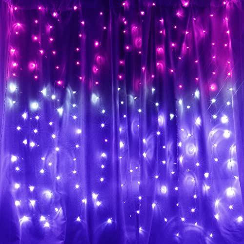 CoziTech Curtain Lights Pink Purple Ombre Light Up String Curtain for Bedroom Wall Hanging Mermaid Fairy Lights for Teen R...